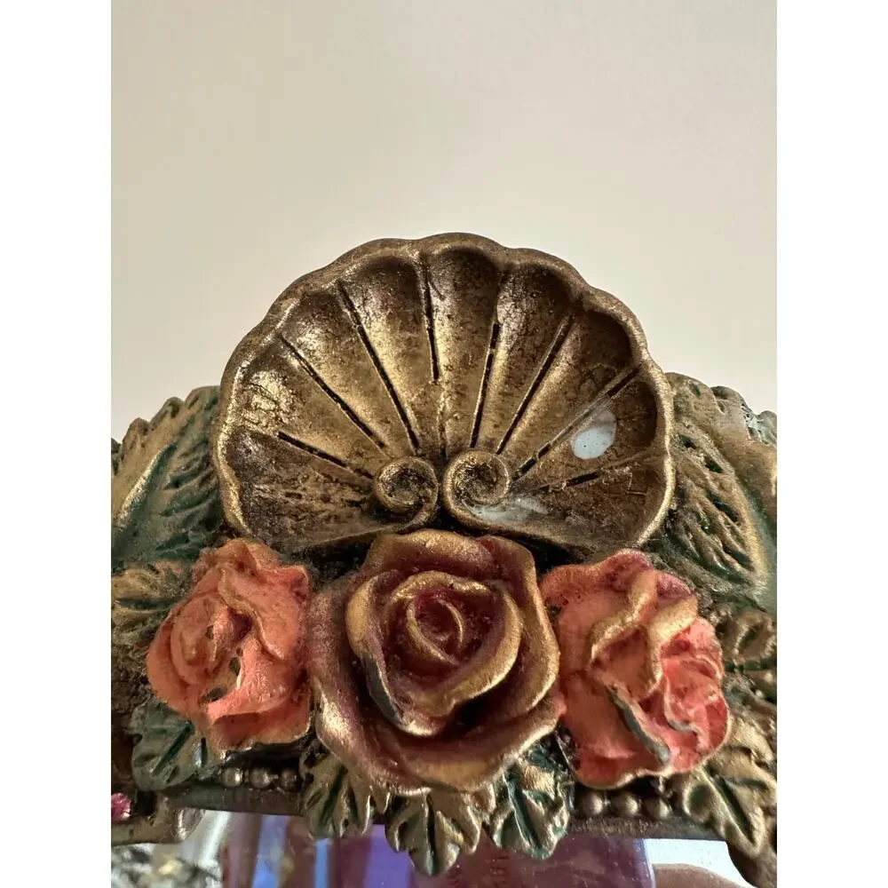 Vintage Mirror By Michal Negrin ? Flowers Unique sea shell crystal desk top READ
